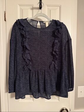 H&M Navy Blue Ruffle Peplum Blouse (12)